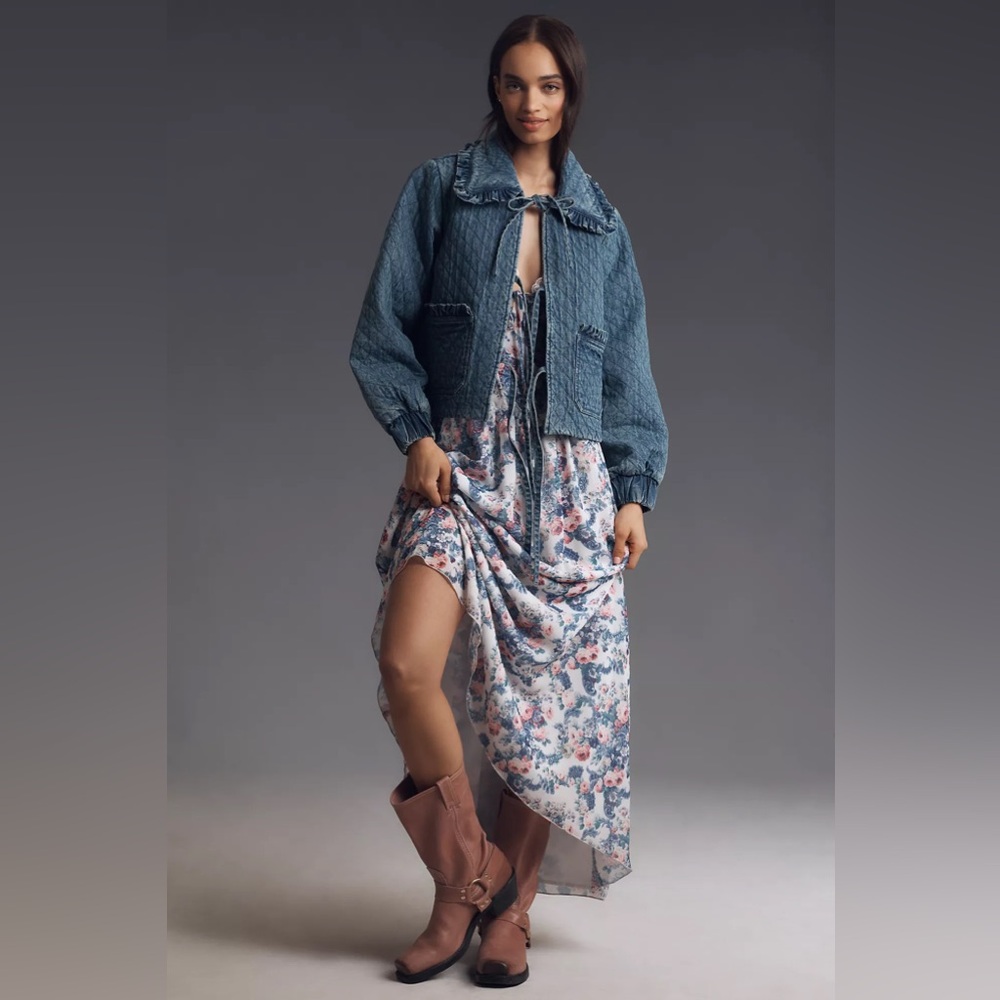 Anthropologie The Maura Bow-Tie Denim Jacket by Avec Les Filles - Medium - Picture 7 of 8